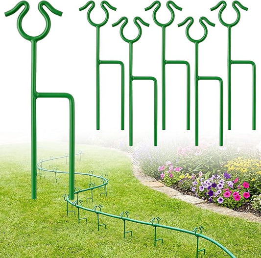 14 inch Garden Hose Guide Spike, Metal Hose Guides for Garden Heavy Duty Rustproof Coated Stake Keeps Water Hose Out of Flower Beds for Outside Lawn & Yard Plant Protection (Green - 6 Pack)