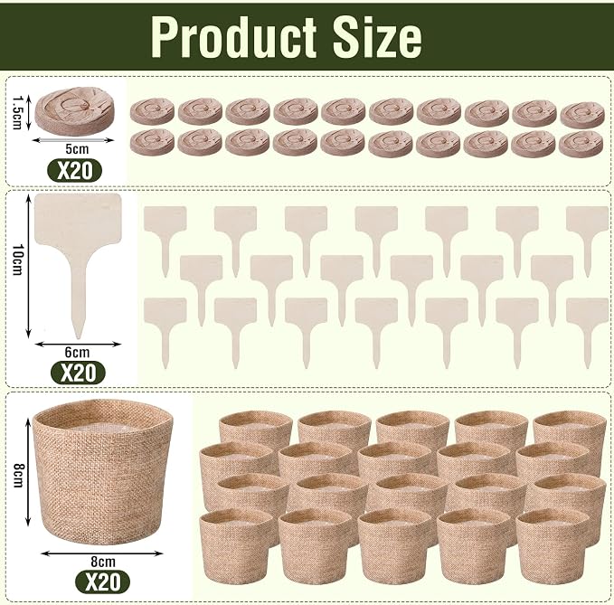 Novabright 20 Pack Herb Garden Planter Indoor Kit, 60 Pcs Complete Kitchen Herb Starter Set Including Burlap Pots Seedling Blocks Markers Birthday Gift Ideas for Women Mom Wife Housewarming