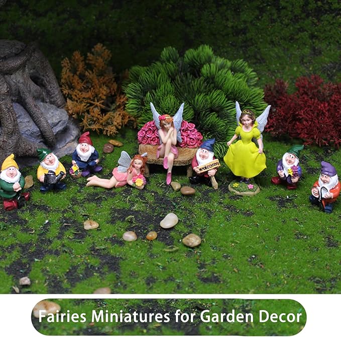 Miniature Garden Fairy Figurines Set, 4 Piece Fairy Garden Accessories with Flower Chair, Cute Fairies Gifts for Outdoor Fairy Garden Decor
