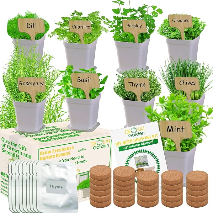 Indoor Herb Garden Kit, 9 Non-GMO Seeds with Reusable Pots, Planter – DIY Grow Kits for Growing Herbs Indoors, Kitchen, Balcony, Window Sill with 27 Soil