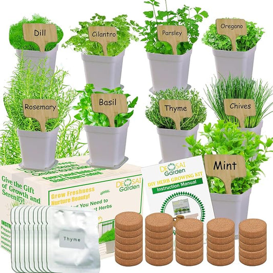 Indoor Herb Garden Kit, 9 Non-GMO Seeds with Reusable Pots, Planter – DIY Grow Kits for Growing Herbs Indoors, Kitchen, Balcony, Window Sill with 27 Soil