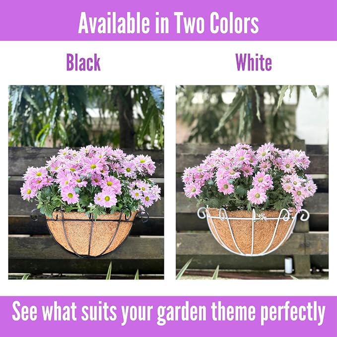 ShopLaLa Wall Planters Outdoor Plants (10 Pack, 10 Inch) Balcony Planters Railing Hanging Fence Planter Over Railing Planters Coco Liner, Wall Mounted Flower Basket Metal Wire Deck Porch Patio Garden