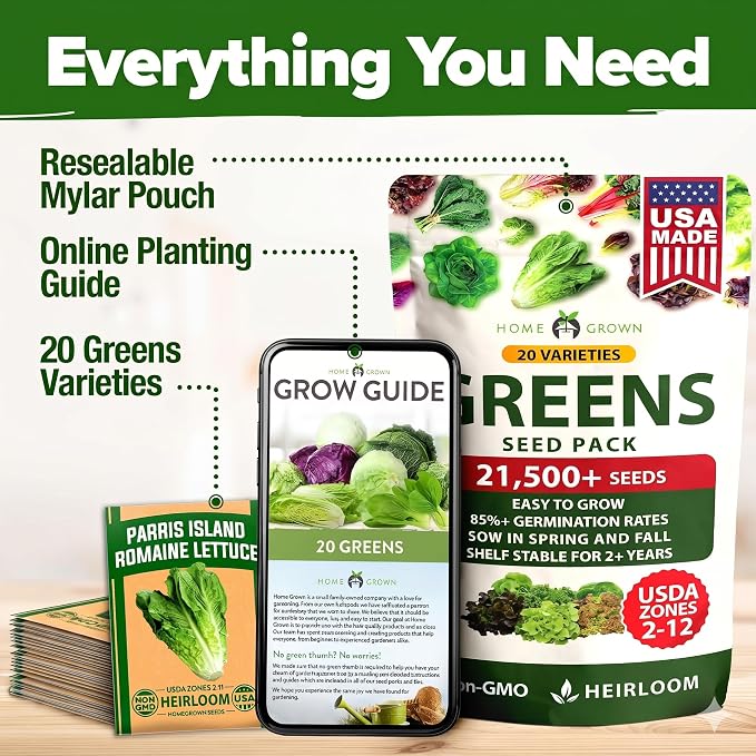 OME Grown 20 Variety Lettuce Seeds 21,500+ Bulk Pack Heirloom Non-GMO, High Germination, Romaine,Butterhead, Spinach, Kale, Iceberg, Continuous Harvest,Indoor Outdoor Hydroponic Garden