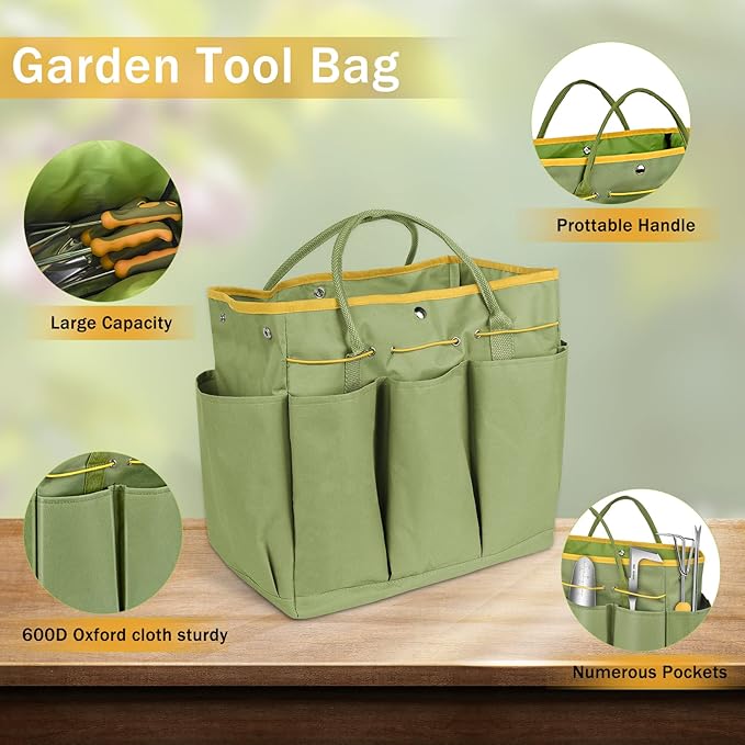 Garden Tool Set, WisaKey 9 Piece Stainless Steel Heavy Duty Gardening Hand Tools Durable Garden Tool Bag Gardening Gifts for Women and Men Fathers Day for Dad Husband