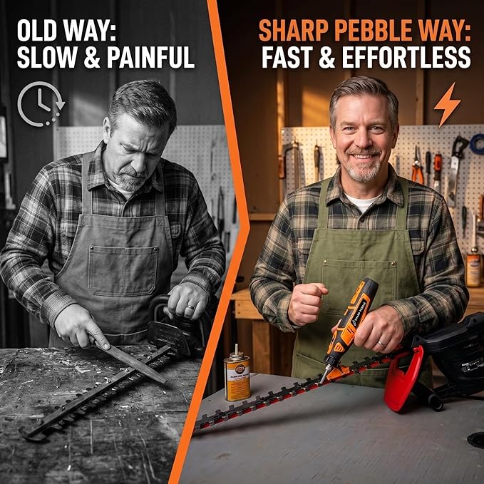 Sharp Pebble Cordless Hedge Trimmer Sharpener Kit – 4 Adjustable Angles (30°-45°) for Hedge Shears & Trimmers – Portable Diamond Bit Sharpener for Gas, Electric & Cordless Trimmers