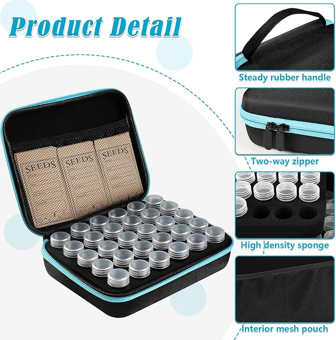 30 Slots Seed Storage Organizer with 20 Seed Envelopes, Sturdy Seed Organizer Storage Box with Zipper Bag Label Stickers(Seeds not Included), Seed Storage Container for Flower Plants Garden