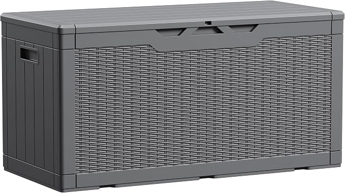 Devoko 100 Gallon Waterproof Large Resin Deck Box Indoor Outdoor Lockable Storage Container for Patio Furniture Cushions Garden Tools (100 Gallon, Grey)