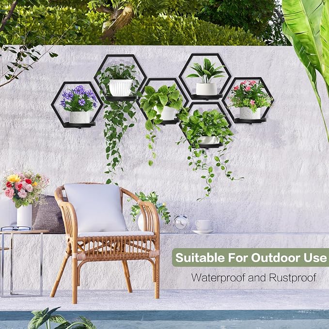 3 Packs Wall Planters for Indoor Plants, 7.9inch Metal Wall Plant Holder Hanger Wall Decor, Wall-Mounted Hanging Planters Window Plant Shelves Outdoor (Classic Black)