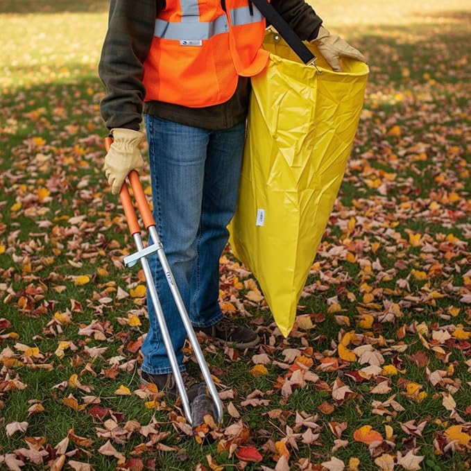 Faccito Litter Bag with Shoulder Strap Trash Pickup Bag Holder Lawn Leaf Chute Vinyl 4.45 Cubic Feet No Bending Portable Trash Picker Grabber for Patio Yard Garden Wear Gloves When Assembling(Yellow)