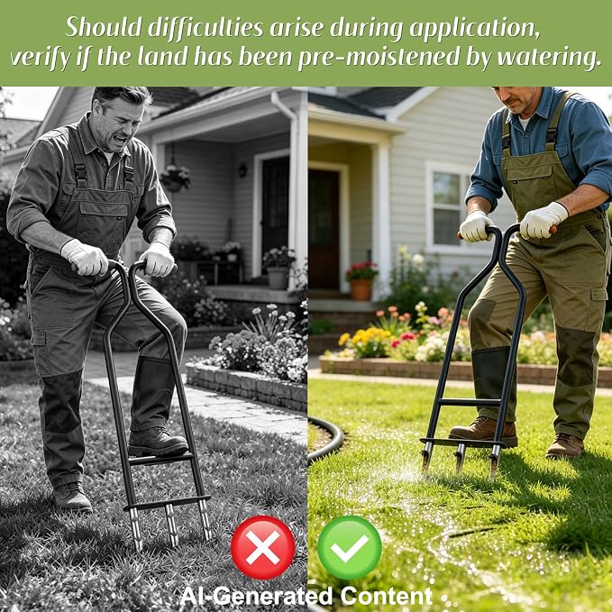 Heavy Duty Manual Lawn Core Aerator Tool, Semi-Assembled Yard Plug Aerator with 3 Stainless Steel Hollow Tines for Effortless Aeration, Compacted Soil & Lawn Care