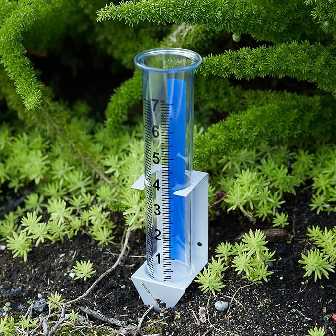 Rain Gauge Outdoor with Bracket, 7 Inch Easy-Read Removable Tube, 4 Mounting Options for Fence, Rail, Post, Planter or Ground, Silver