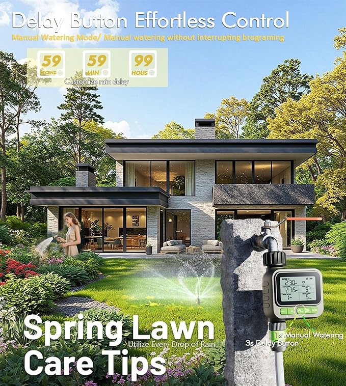 Smart Sprinkler Timer, 4-Zone Programmable Outlet Watering timers, IP65 Waterproof Automatic/Manual Hose Timer with Child Lock for Lawn, Yard, Garden, and Pool (one)