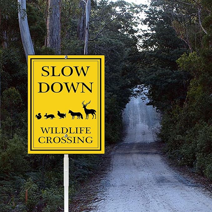 Wildlife Crossing Sign Slow Down Signs with Stake Watch for Animals Sign Caution Drive Slowly Safety Sign for Street Rustproof Reflective Aluminum Sign for Neighborhoods