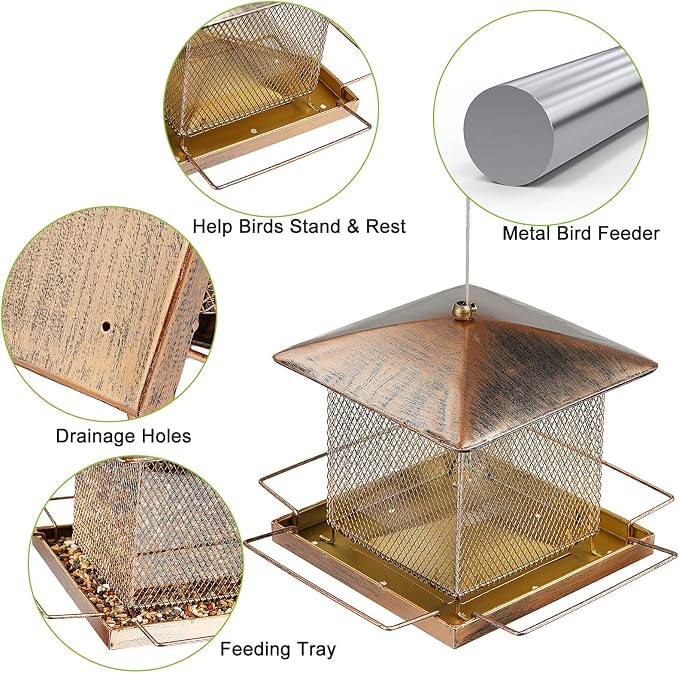 Bird Feeder, Heavy Duty Metal Bird Feeders for Outdoor Hanging, Waterproof Wild Birdfeeder for Garden Yard Outside Backyard, 3.5LB Large Capacity