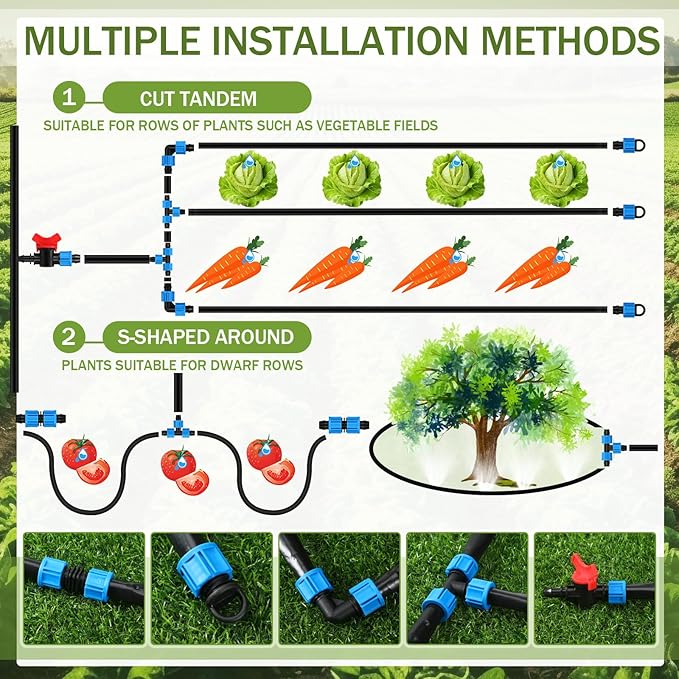 Tondiamo 250 ft 5/8 Inch Drip Tape Irrigation Tubing Kit 16 Mil 6" Spacing Hose Garden Landscape Irrigation System Automatic Equipment for Farms