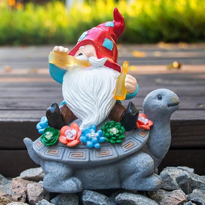Dad Gifts for Fathers Day,Gnome Garden Decor Statue with Solar Light, Turtle with Succulent Birthday Gifts for Men Women Mom Grandma, Funny Waterproof Resin Figurine Outdoor Decor for Yard Patio Porch