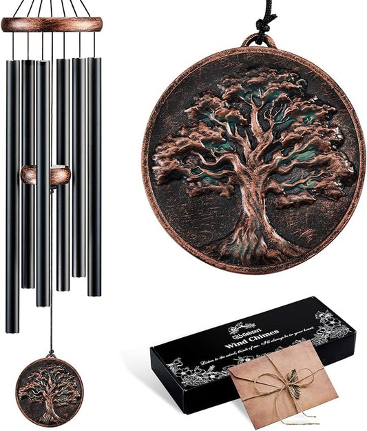 Wind Chimes for Outside, Vintage Deep Tone Tree of Life Wind Chime, for Dad, Meaningful Birthday Gift for Men, Garden Patio Decor (32" Tree of Life)