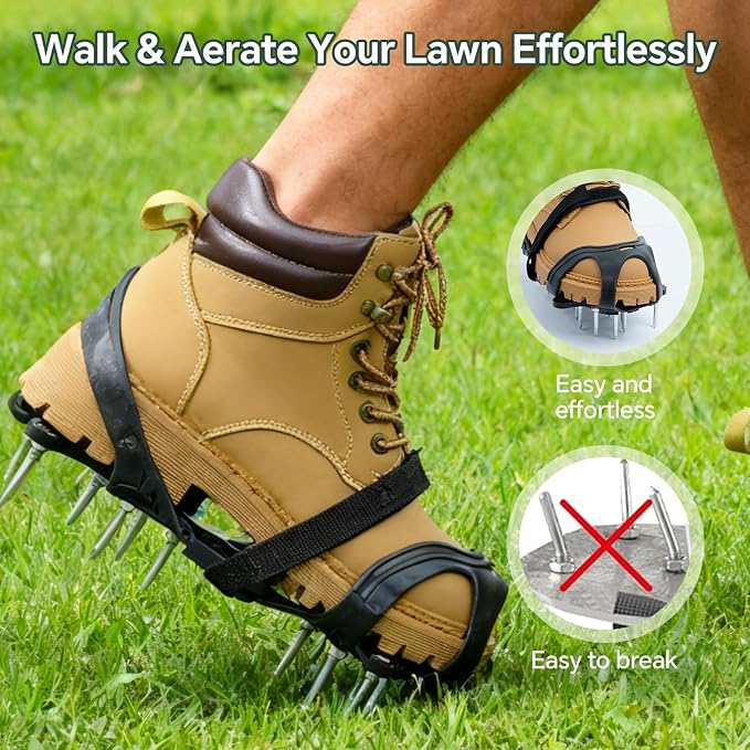 Lawn Aerator Shoes, Flexible Rubber Covers with Foot Protection, Adjustable Straps for Garden, Grass, Courtyard Maintenance Aeration (7 to 9)