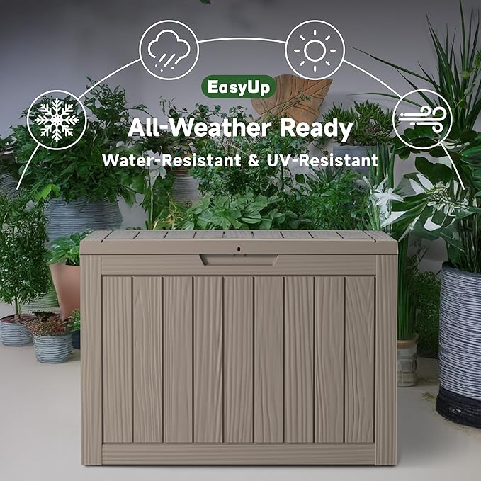 EasyUp 55 Gallon Deck Boxes Outdoor Waterproof, Resin Outside Storage Box for Patio Cushion Furniture Pool Accessories Garden Tools Indoor Outdoor Storage Bench (55 Gallon, Gray)