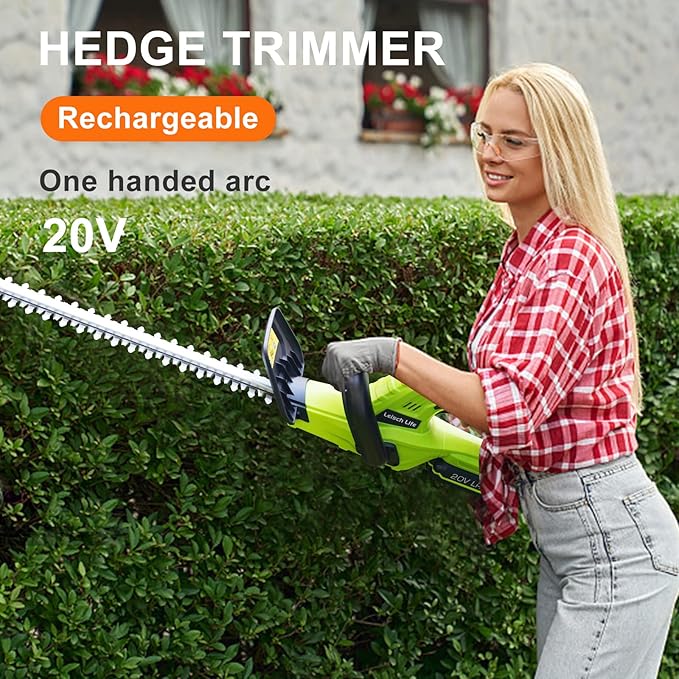 Leisch Life Cordless Hedge Trimmer, 20V Bush Trimmer, Handheld Hedge Cutter, Grass Shrub Trimmer, Lightweight Trimmer(Battery & Charger Included)