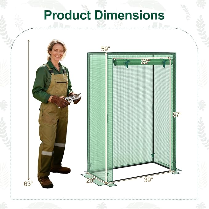 Giantex Portable Mini Greenhouse, Heavy Duty PE Cover, Elector-Coating Metal Frame, Waterproof Sun-Protective Tomato Green House with Roll-Up Zippered Door, Indoor Outdoor Green, 39" x 20" x 59"
