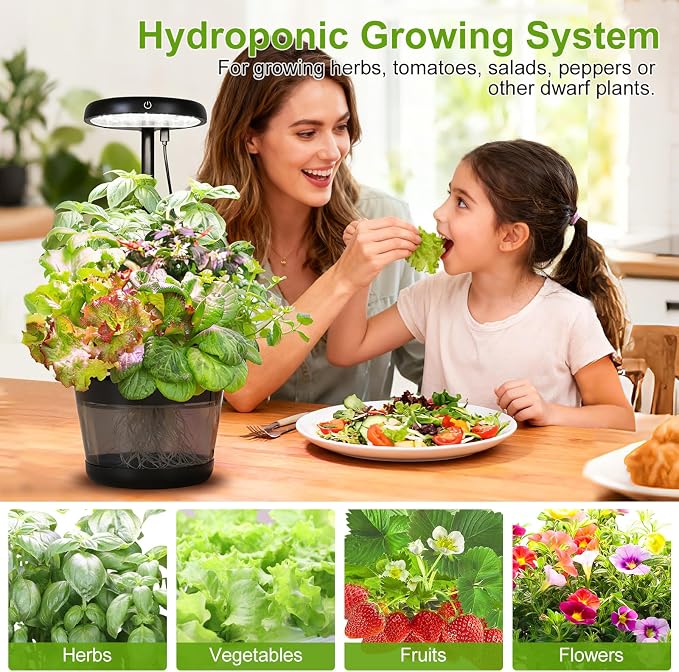 Indoor Clay pellets hydroponic Gardening System with 20W LED Plant Grow Light.The Translucent hydroponic Growing System for Hydroponic Herbs, Vegetables, Lettuce Harvest on Countertop for Mother's Day