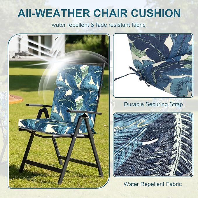 DYTXIII Outdoor High Back Chair Cushions Set of 2, 44"x22" Water Repellent Patio Seat Cushions with Elastic Sponge, All Weather Chair Pads for Rocking, Dining, Patio Furniture - Swaying Palms Blue