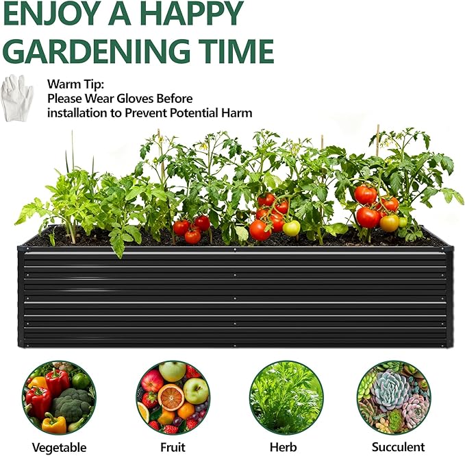 Vengarus 4x2x2FT Galvanized Raised Garden Bed Kit, Deep Root Planter Box Outdoor Large Planter Raised Beds for Planting Flowers,Vegetables and Herbs-Black