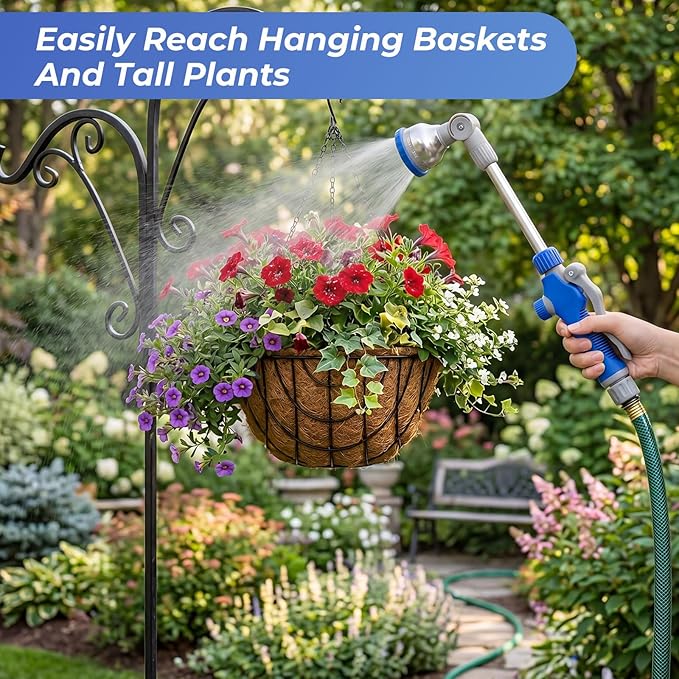Hushee 2 Pcs 16'' Watering Wand with 9 Adjustable Spray Patterns Heavy Duty Hose Nozzle 180° Rotating Head Front Trigger Metal Nozzle Sprayer for Garden Hanging Baskets Shrubs Lawn Car Washing