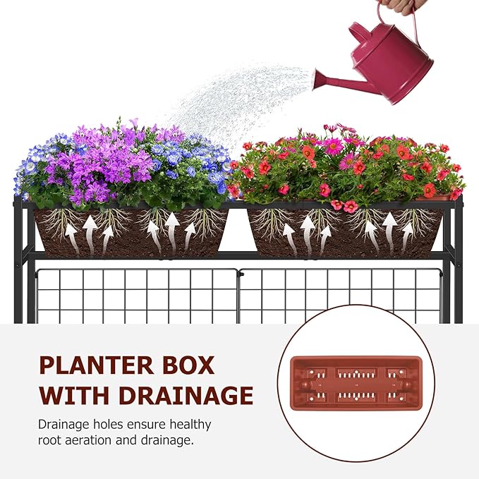 OYEAL Raised Garden Beds with Legs & Trellis, 32" Tall Herb Garden Planters for Indoor/Outdoor Plants, Vertical Elevated Flower Box for Backyard, Porch, Patio, Balcony, Red