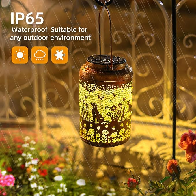 Dog Solar Lanterns Outdoor Waterproof Garden Decor Solar Lights Gifts for Women Men Mom Hanging Lantern LED Light Metal Dog Decoration Outside for Yard,Lawn,Porch,Patio,Tabletop