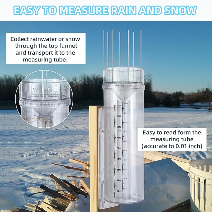Rain Gauge Outdoor Tube,10"Capacity Easy-to-Read Large Rain and Snow Gauge with Mounting Bracket,Freeze Proof Rain Gauge for Yard Garden Rainfall Measure,Precise Professional Accurate to 0.01 inch