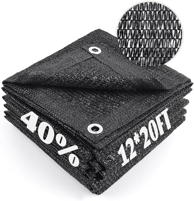 Cool Area 40% Sun Shade Cloth Mesh Tarp with Grommets for Plant Cover 12x20ft Patio Canopy Garden Pergola Greenhouse Car Barn Kennel Black
