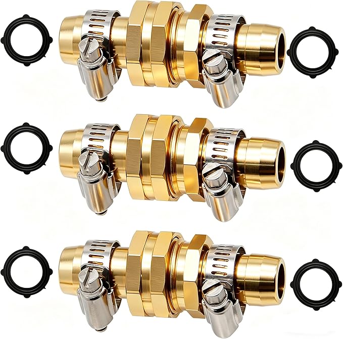 Triumpeek Garden Hose Repair Connector with Clamps, Set of 3 Aluminum Water Hose End Replacement Fit for 3/4" and 5/8" Garden Hose Fittings