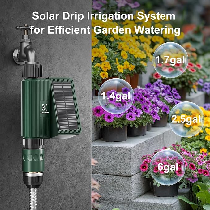Water Timer for Outdoor Garden Hose, Sprinkler Timer for Garden Faucet with Auto/Manual/Rain Delay Mode, Sprinkler Irrigation Controller for Yard Lawn (1 Zone-Solar)
