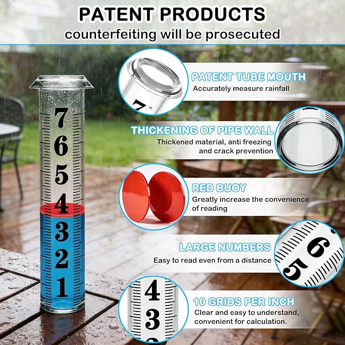 Rain Gauge Replacement Tube,Accurate 7 inch Capacity Rain Gauge Tube,Upgraded Rain Gauge Outdoors Best Rated ,Plastic Rain Meter Tube For Yard,1 Rainfall Measure Thickened Tube with 1 Clean Brush