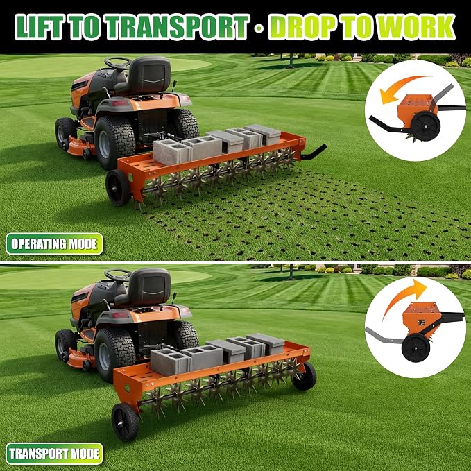 40" Spike Aerator Tow Behind, Lawn Aerator Tow Behind with Universal Hich, Orange Galvanized Steel and Includes a Pallet Capable of Supporting 280 Pounds, Pull Behind Aerator for Garden, Farm and Lawn