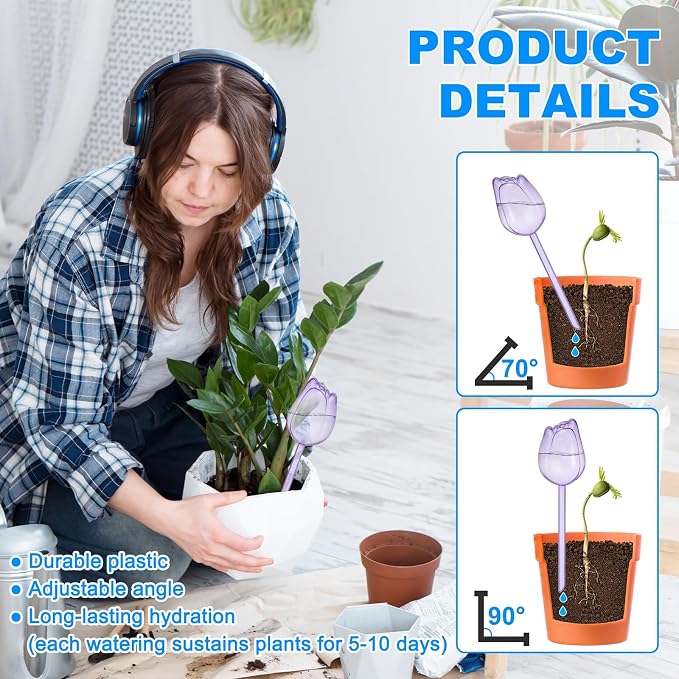 M METERXITY 4-Pack Plant Watering Globes, 9.4 Inch Plastic Self Watering Planter Insert for Indoor/Outdoor Plants, Self Water Devices [Purple]