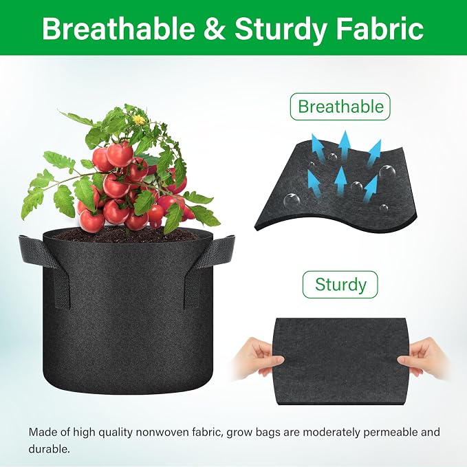 YSSOA 10-Pack 1 Gallon Grow Bags, Aeration Nonwoven Fabric Plant Pots with Handles, Heavy Duty Gardening Planter for Potato, Tomato, Vegetable and Fruits, Black 2024 Version
