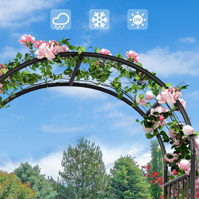 Metal Garden Arbor, 86" H Garden Arch for Climbing Plants Outdoor, Wedding Arches for Ceremony, Black Garden Archway for Backyard, Lawn and Patio