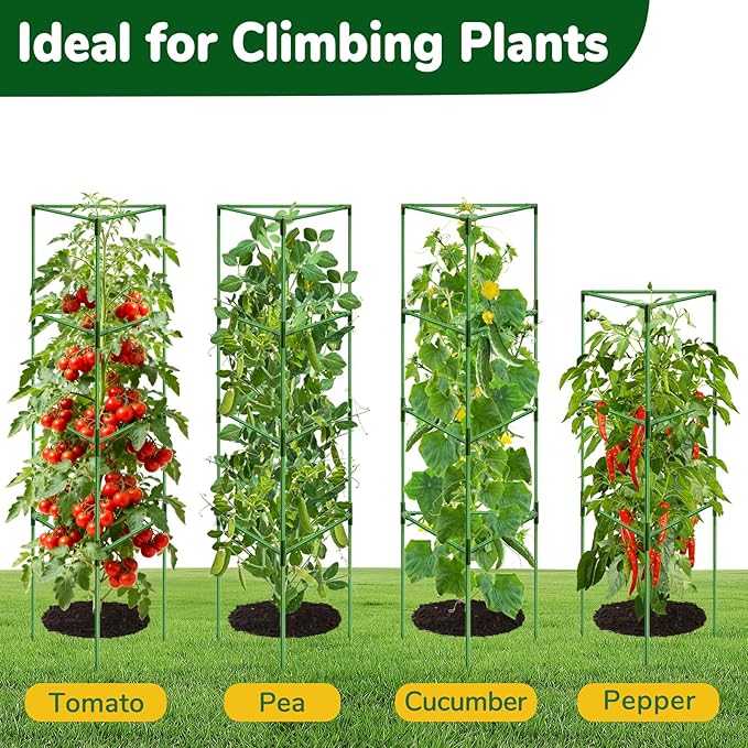 [Upgraded] ZeeDix 2 Pack Heavy Duty Tomato Cages for Garden, 57 Inch Foldable Plant Support Stakes for Heavy Climbing Plants, Adjustable Tomato Trellis for Pots Indoor & Raised Garden Bed Outdoor
