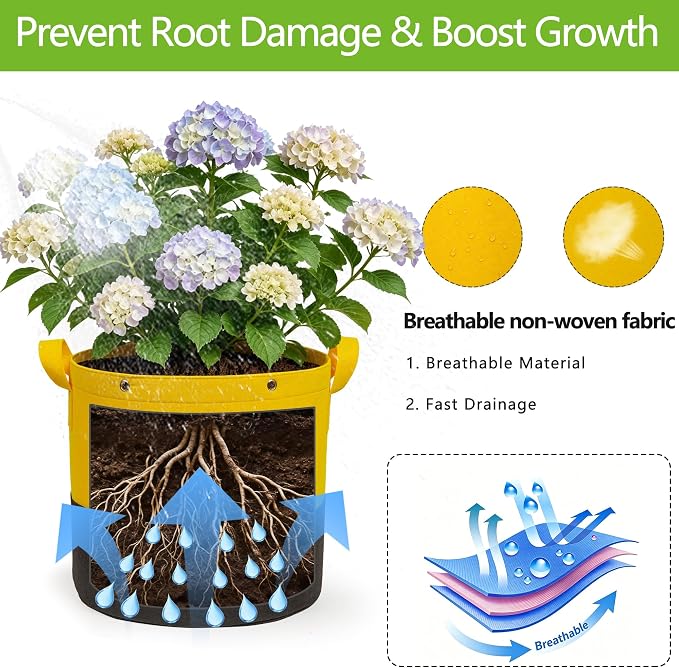 5-Pack 10 Gallon Grow Bags,Two-Tone Patchwork Planting Bags, 350G Thick Breathable Fabric Plant Pots, Reusable Planter Bags with Drainage Holes for Garden Vegetables Fruits Planting