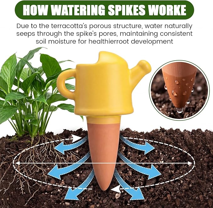 8 Pack Terracotta Watering Spikes Vacation Self-watering Spikes, Watering Can Shape Planters Devices, Automatic Plant Insert Waterer for Indoor Outdoor Plants