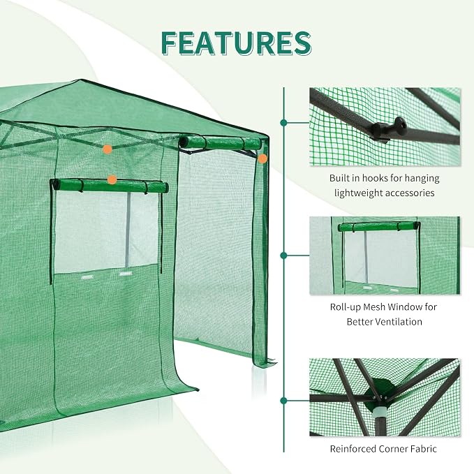 EAGLE PEAK 6x8 Portable Walk in Greenhouse, Pop Up Indoor Outdoor Greenhouse, Green House Kit with Zippered Roll-Up Doors and Windows, Side Door Design, PE Cover, Clear/Green