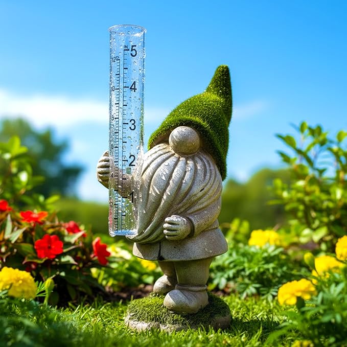 Yard Gnomes Weather Station With Rain Gauge For Garden Statue Yard Decorations, Solar Glass Freeze Proof Rain Measure Gauge Outdoor Stratus Raingage Garden Stakes, Outdoor Yard Outdoor Statue Decor