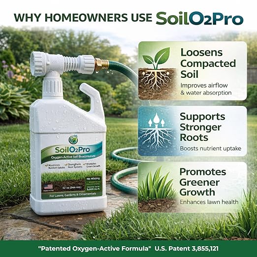 Liquid Soil Aerator & Oxygen-Active Biostimulant - Revitalizes Hard Compacted Clay Soil - 32 oz Hose-End Sprayer, No Mixing Required (Covers 3,000 sq. ft.)