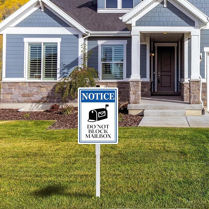 Notice Do Not Block Mailbox Yard Sign With Stakes No Parking in Front of Mail Box Do Not Park Postbox Rustproof Reflective Aluminum Courtyard Signs 8x12 IN