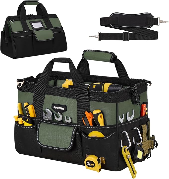 16-Inch Heavy Duty Tool Bag, 22 Pockets Empty Tool Box Organizer Storage, Soft Tote Toolbox Organization Portable Handle Carrying Work Toolbag, Father Day Gifts Men Electrician Mechanic, Green