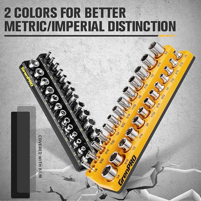 GRENPRO Socket Organizer, 2-Piece Drive SAE & Metric Socket Holder, 1/4" Tray Holds 52 Sockets(Socket Not Included)