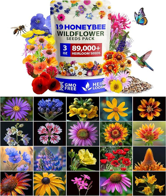 HOME GROWN Wildflower Seed Mix – 89,000+ Pure USA Flowers | No Filler Bulk Supply for Outdoor Planting | 19 Perennial & Annual Varieties | Butterfly Garden | 3 oz